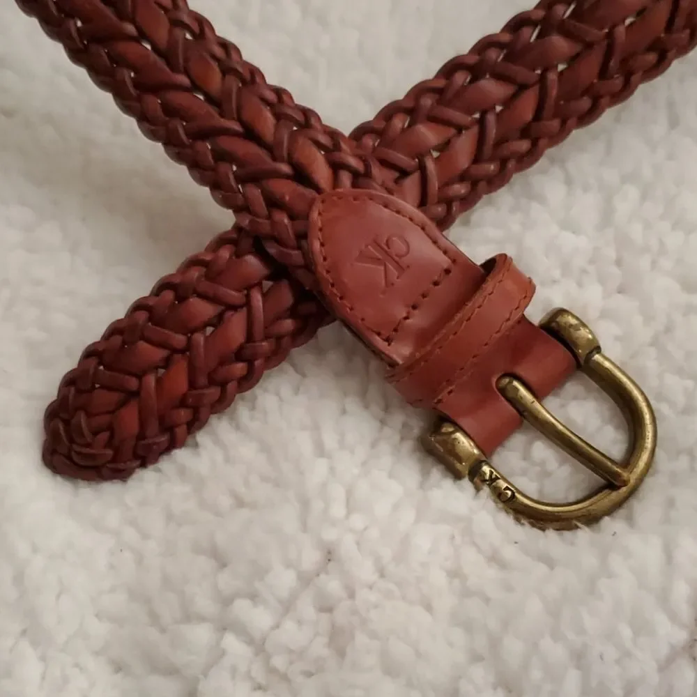 Vtg. Calvin Klein Leather Brown Woven Belt 36